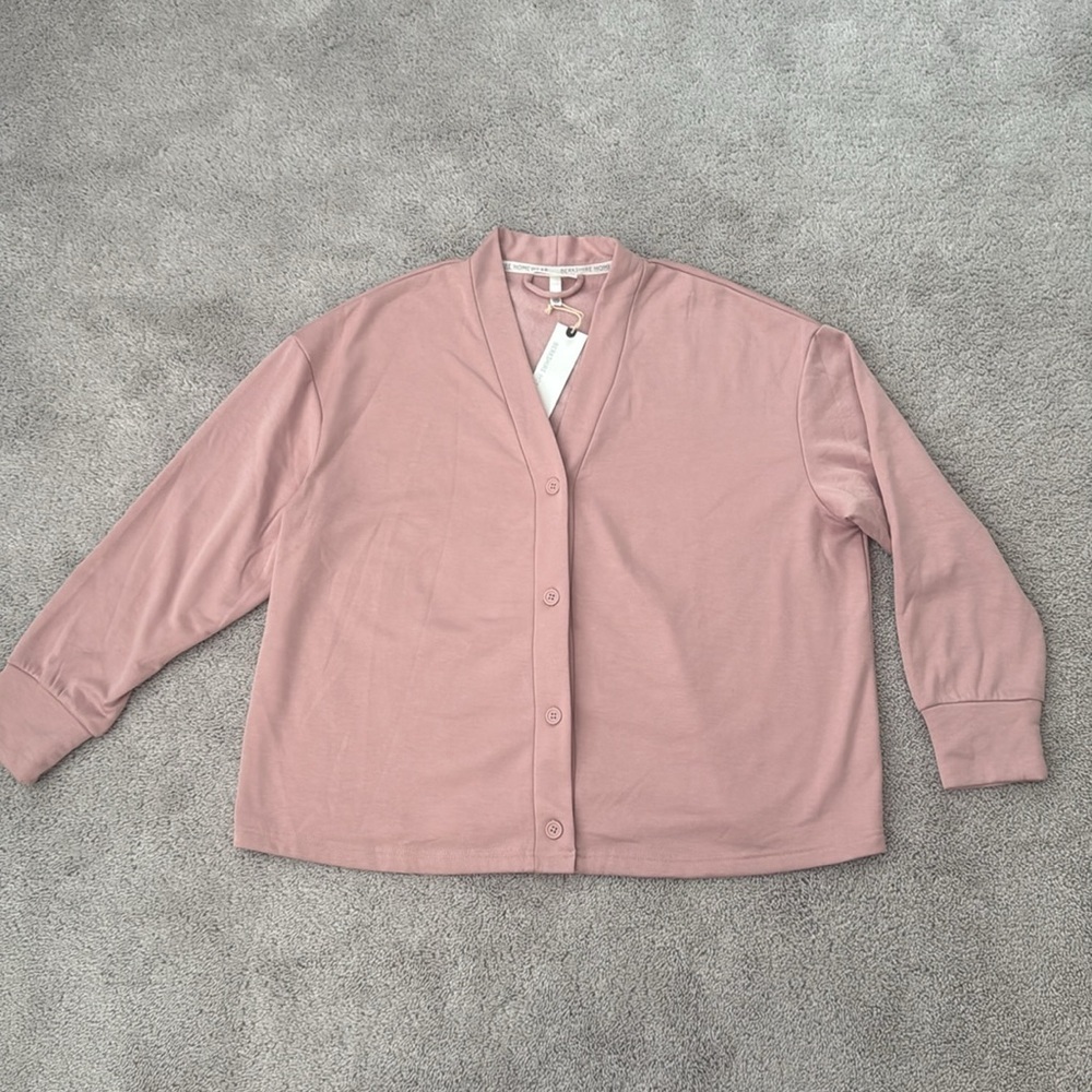 Berkshire Homewear French Terry Cardigan & Flare Pant Set | Size 1X | Pink - Picture 2 of 11